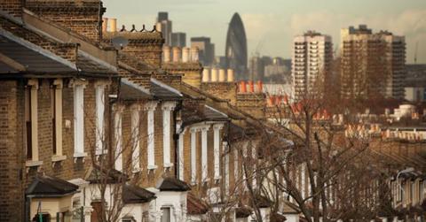 A row of homes in a big city