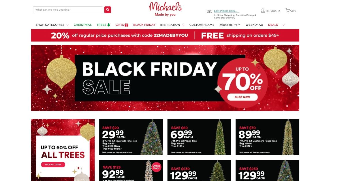 Michaels Black Friday Christmas tree advertisement