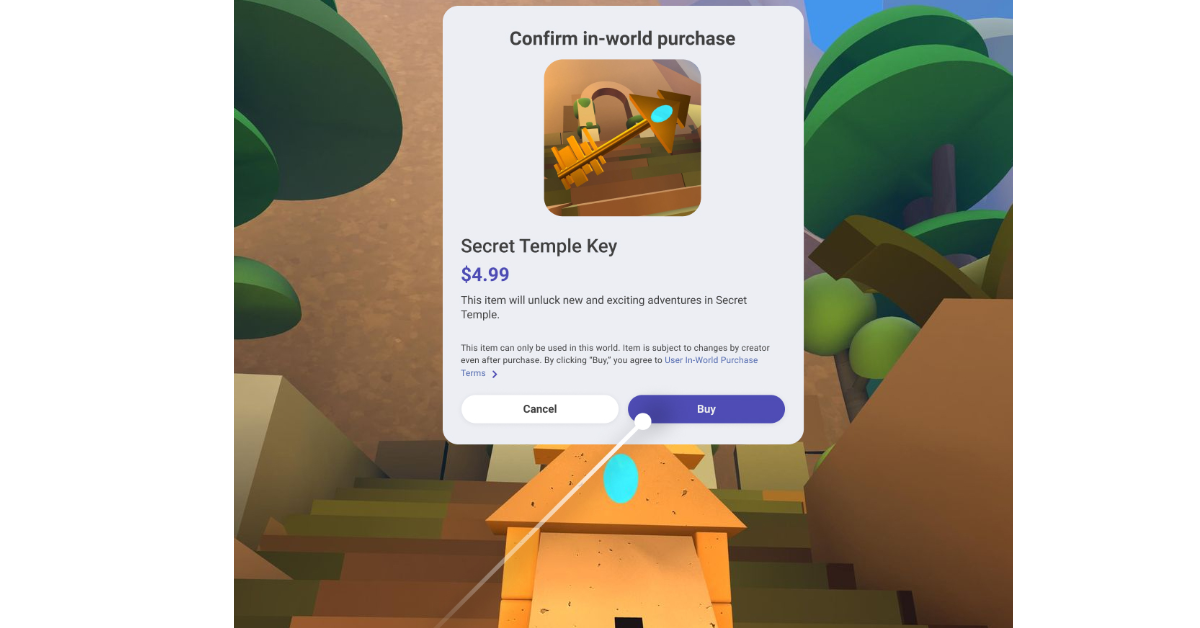 Image of item being purchased on Horizon Worlds platform