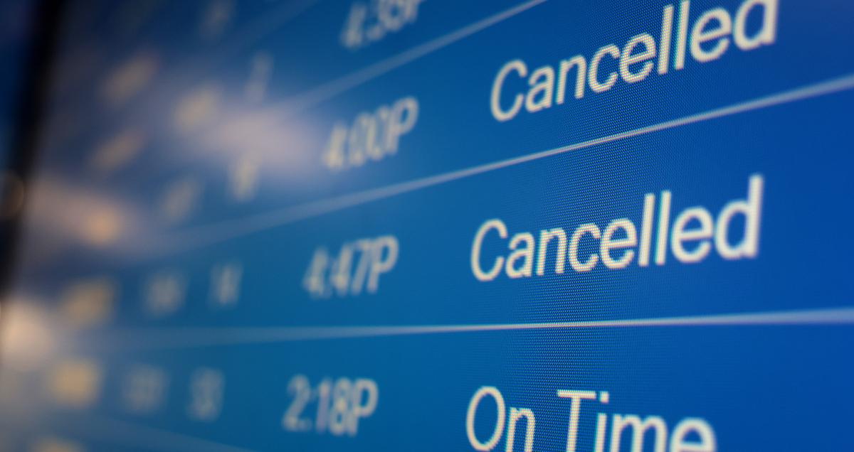 Screen showing cancelled flights