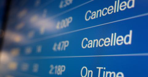 Screen showing cancelled flights