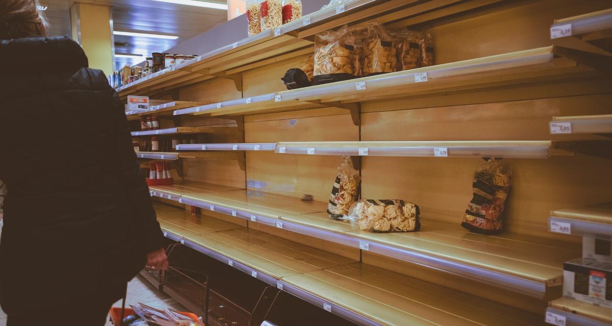 Empty shelves at supermarket