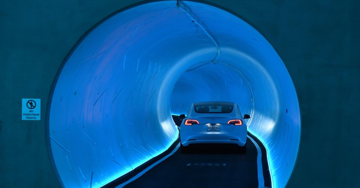 A Tesla car in the Las Vegas tunnels