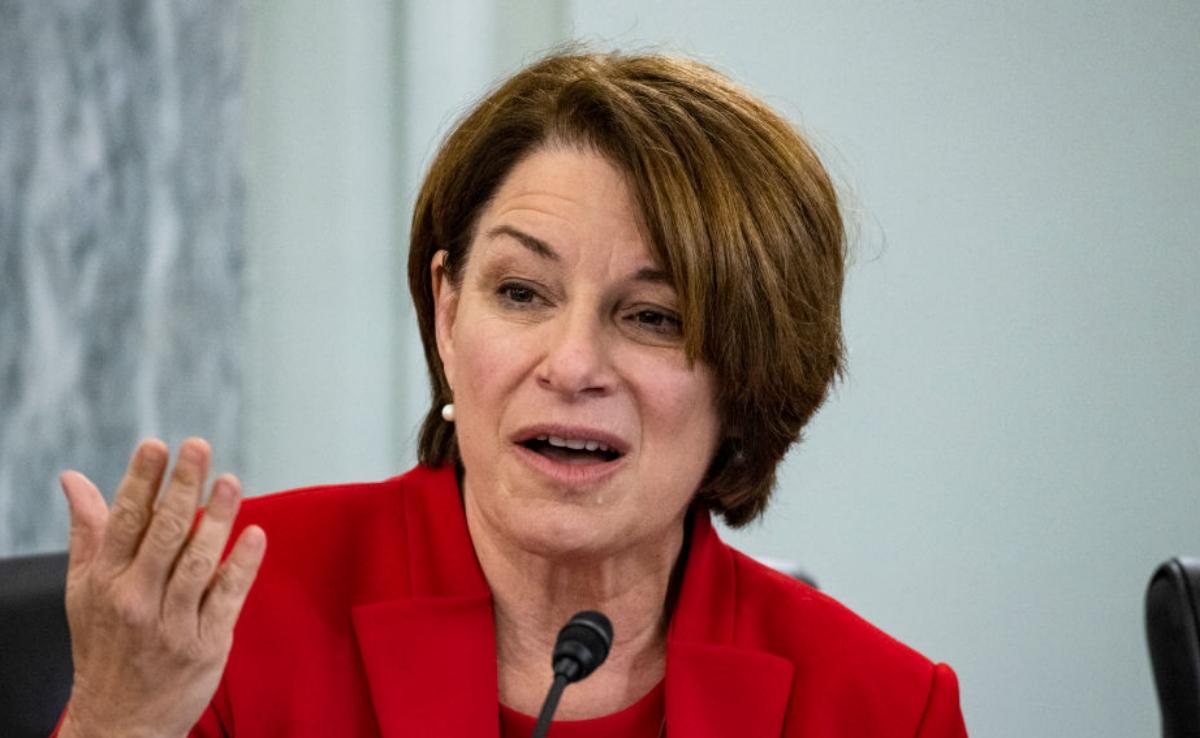 Senator Amy Klobuchar giving testimony to the Senate committee in 2021