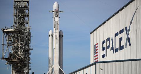 SpaceX headquarters and a rocket