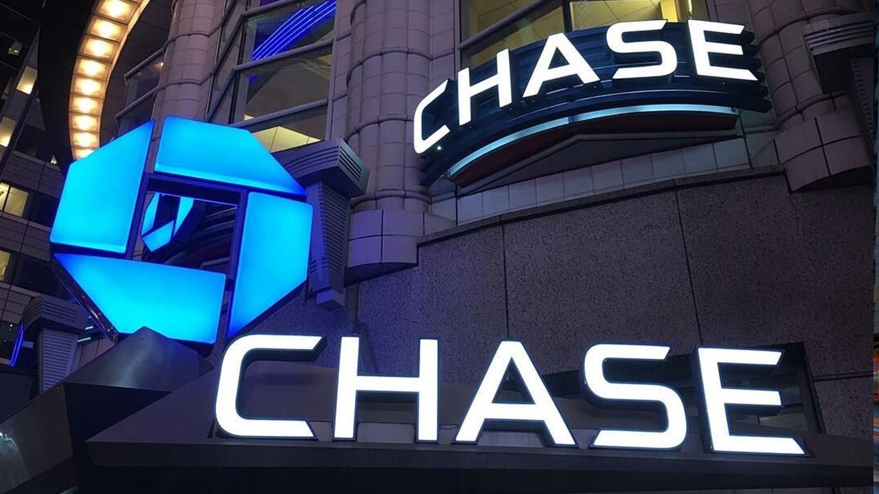 Chase Bank sign outside the headquarters in New York City