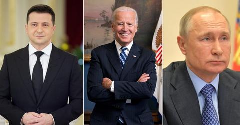 Volodymyr Zelensky, President Biden, and Vladimir Putin