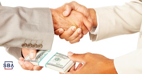 SBA graphic of two hands shaking and exchanging money