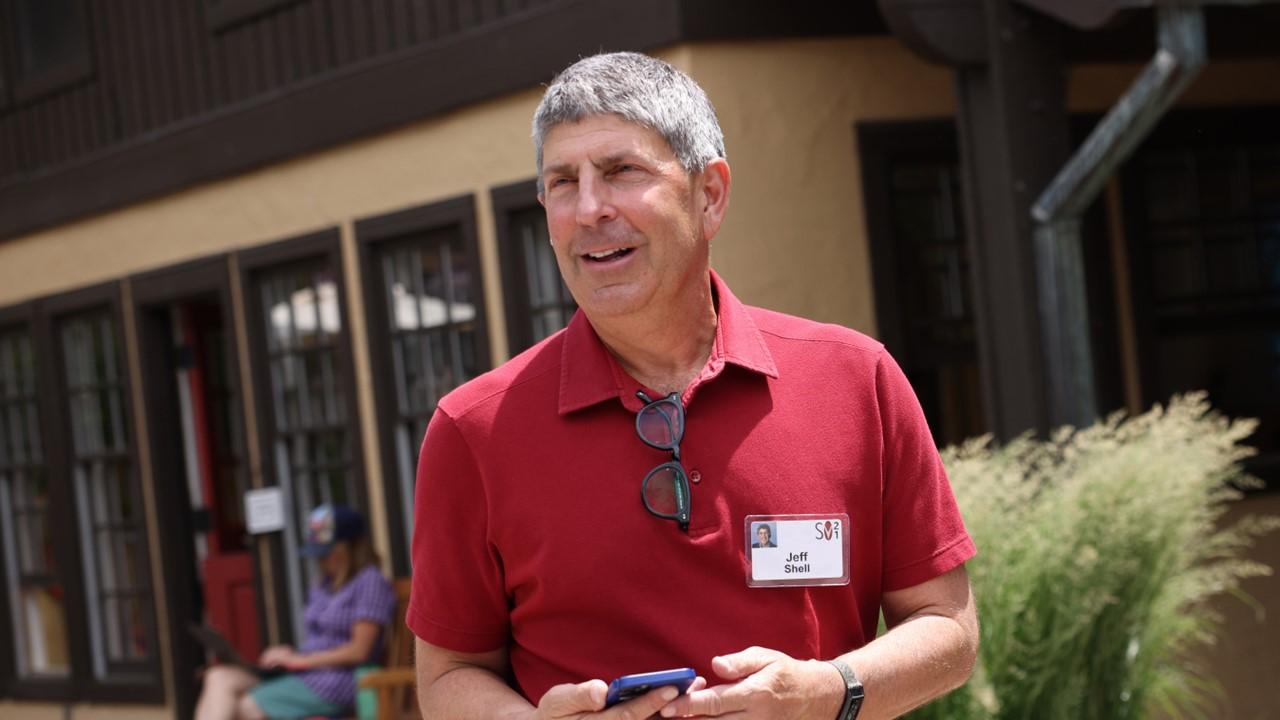 Jeff Shell in a red polo shirt at the Allen & Company Sun Valley Conference on July 7, 2021