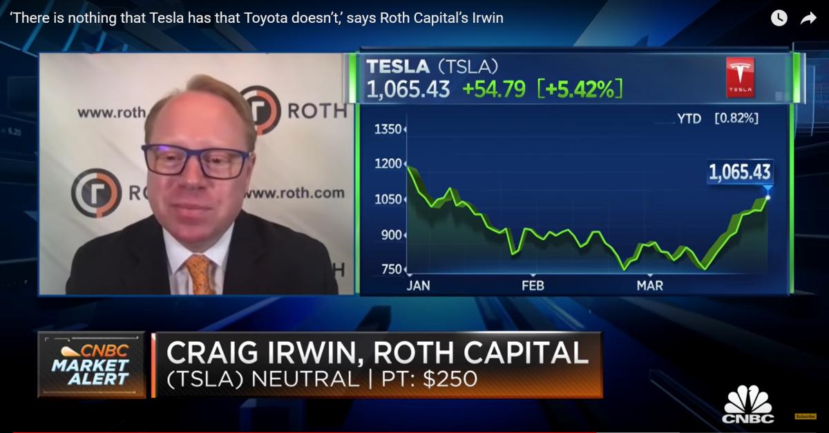 roth capital expects tesla stock price to fall to