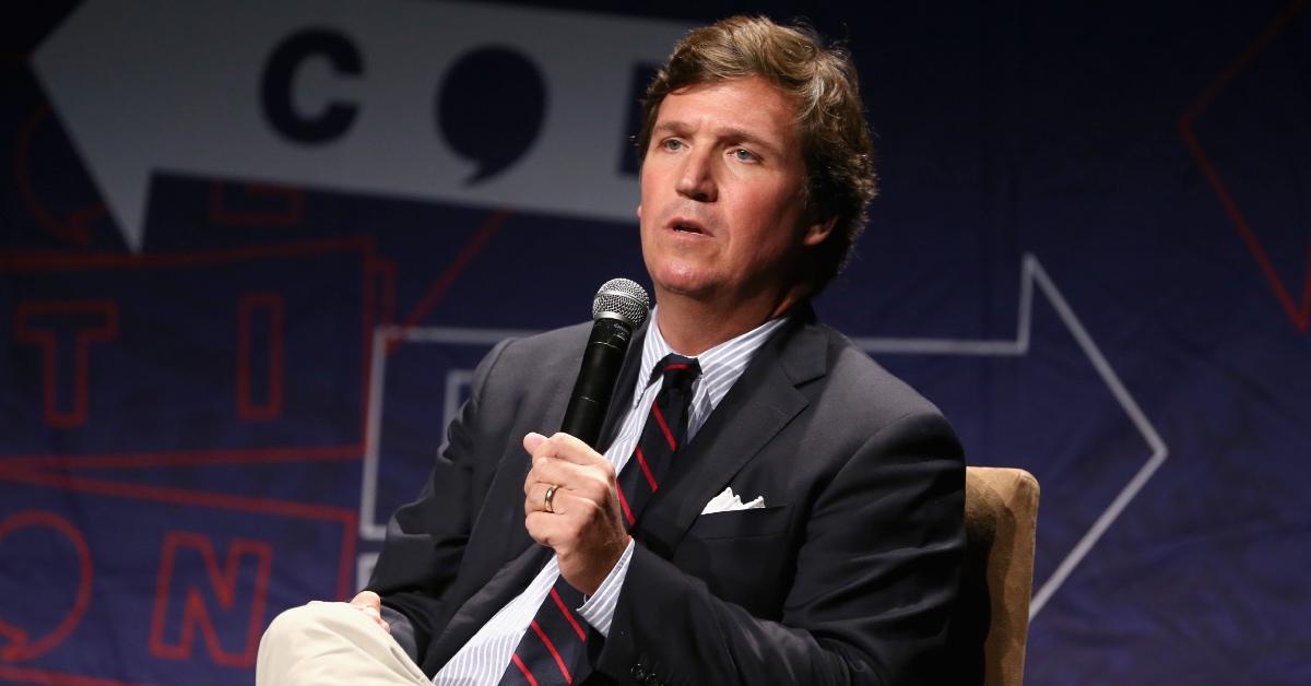 Tucker Carlson speaks onstage during Politicon 2018 at Los Angeles Convention Center.