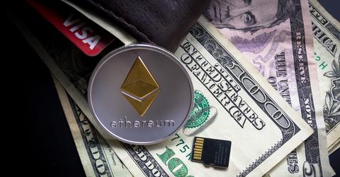 Ethereum and dollar bills