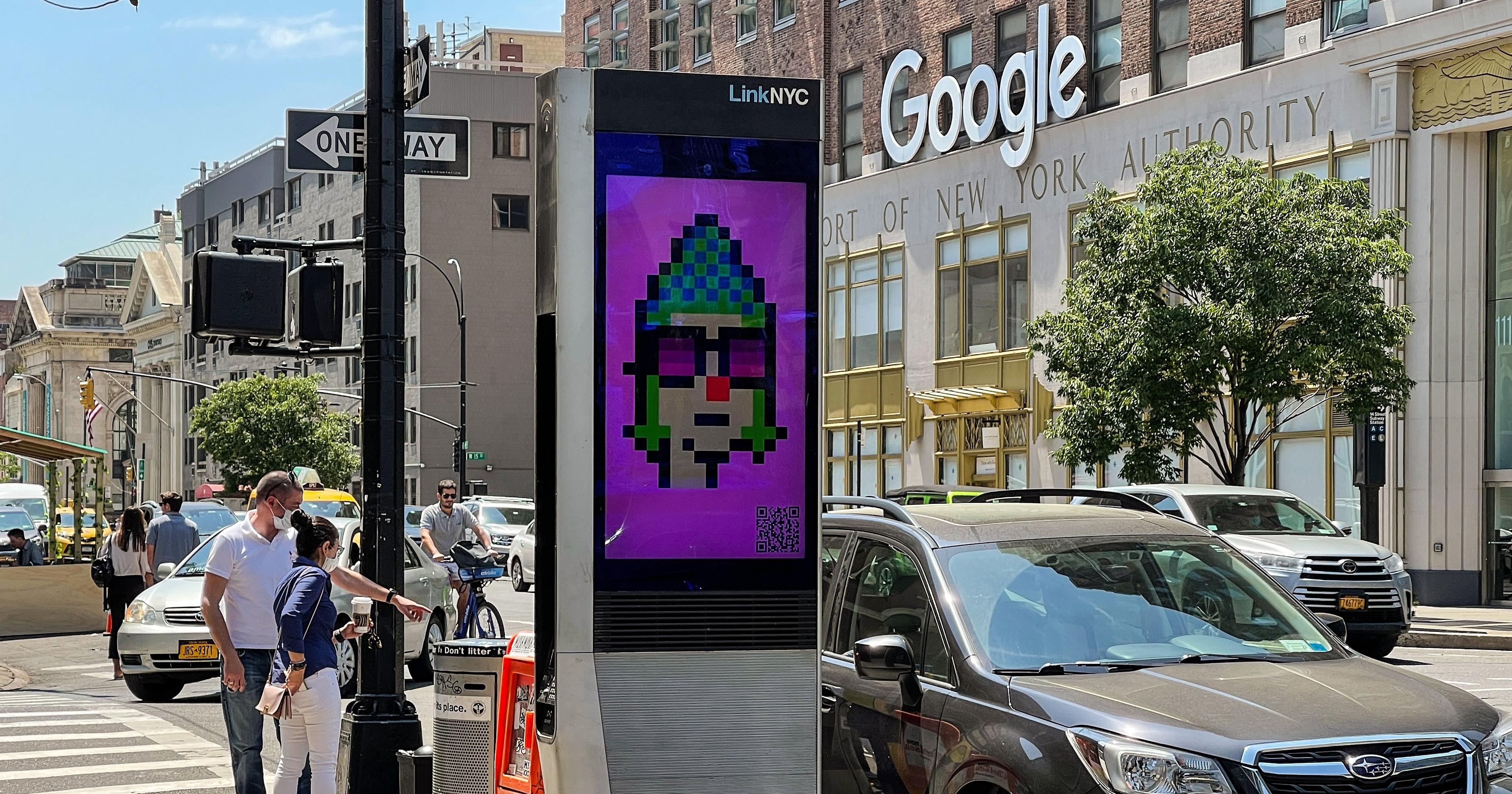 CryptoPunk NFT on signage outside of Google building