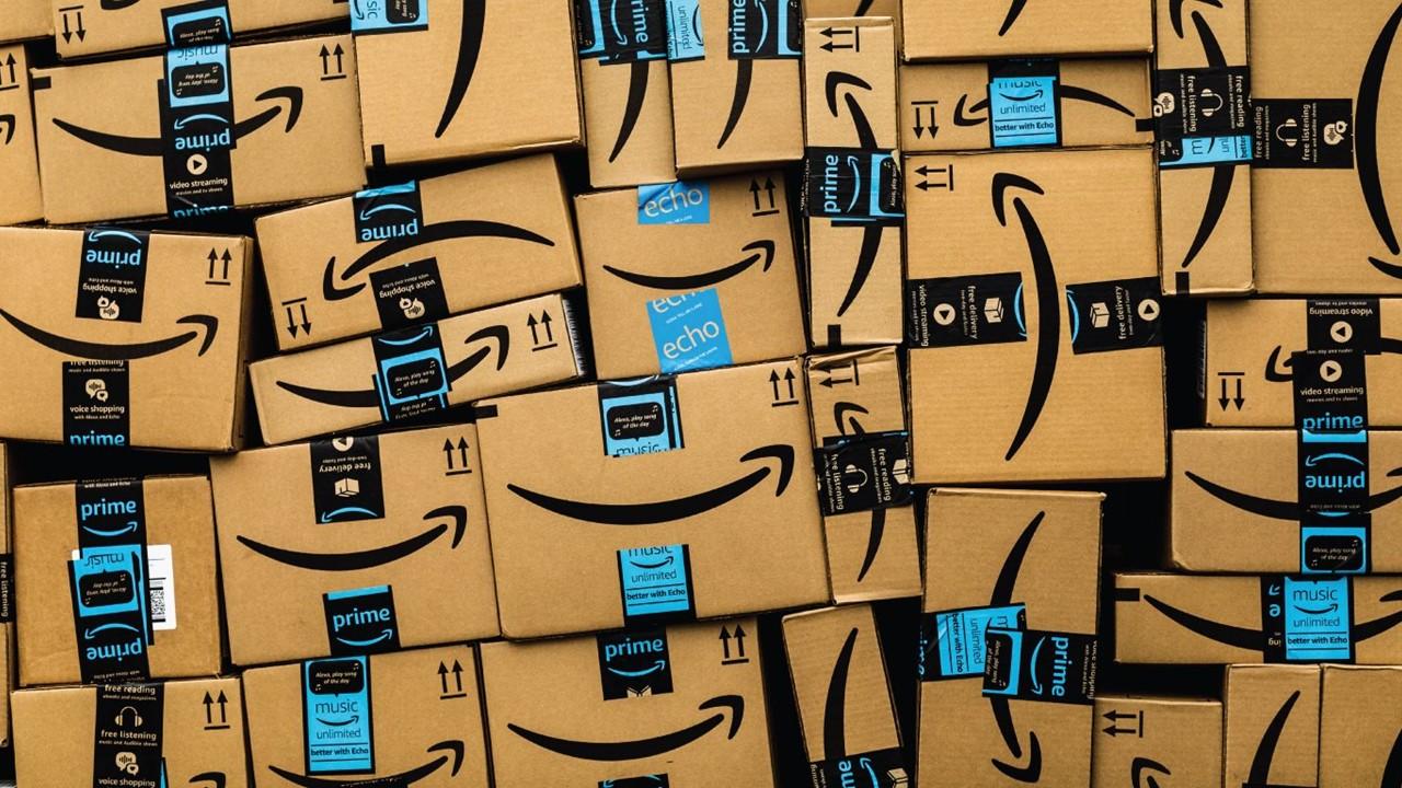 A stack of Amazon boxes