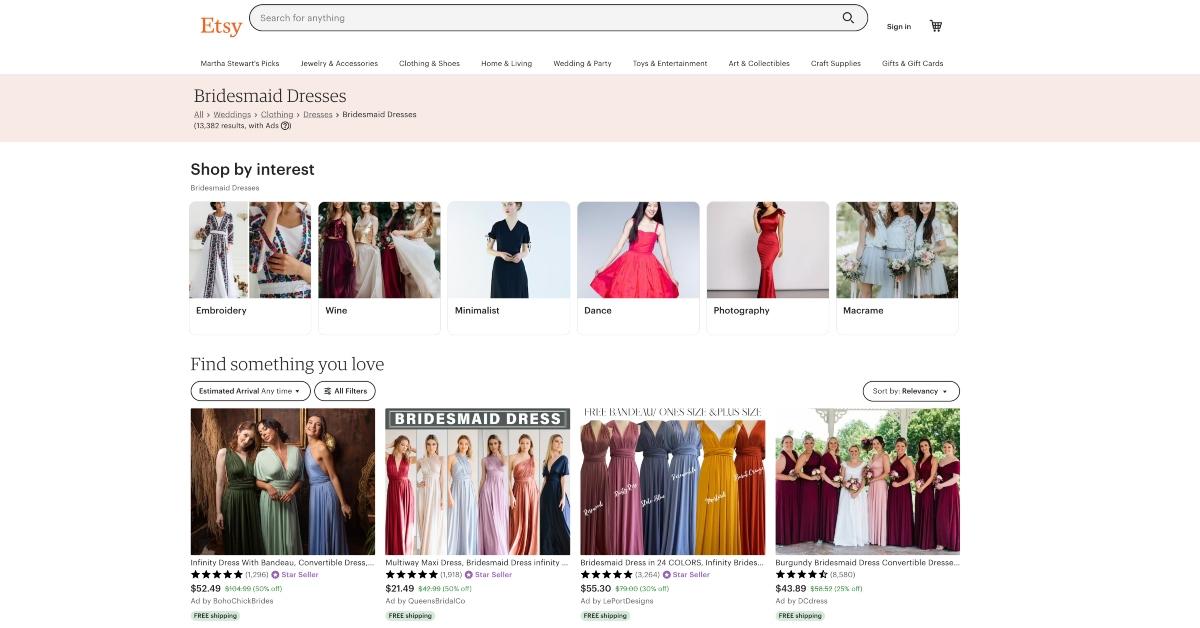 Bridesmaid dresses on Etsy