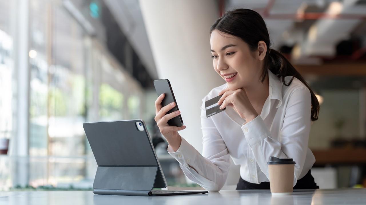 A woman using mobile banking