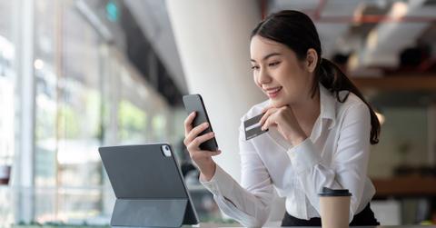A woman using mobile banking