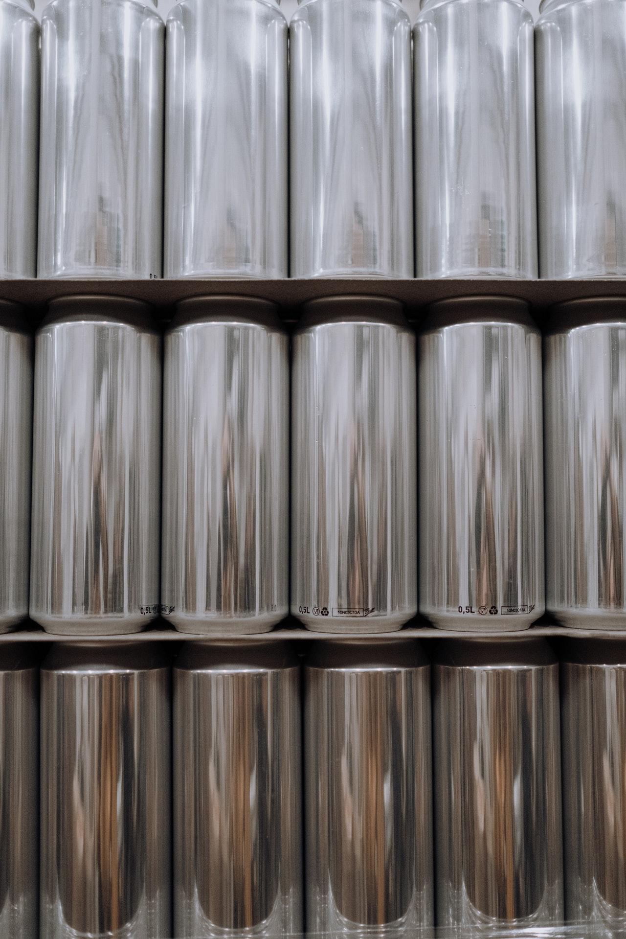 Aluminum canisters lined up