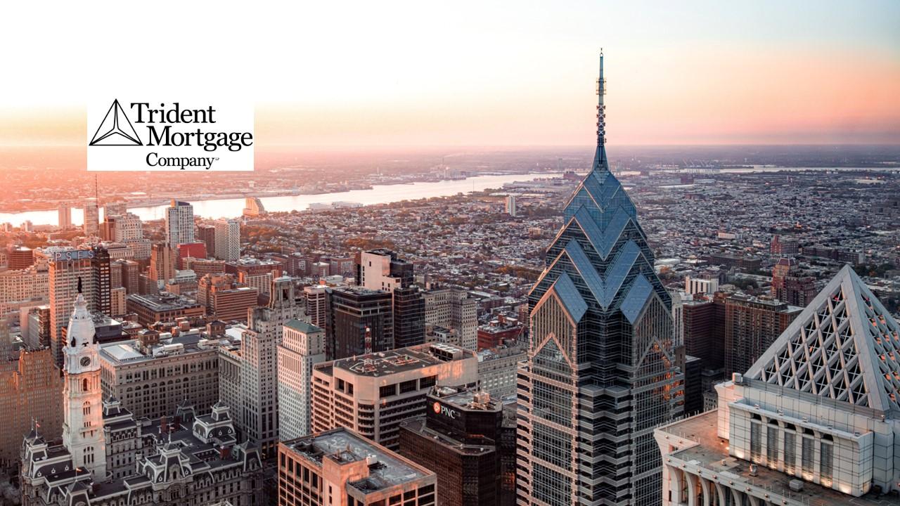 Trident Mortgage Co. logo over Philadelphia skyline