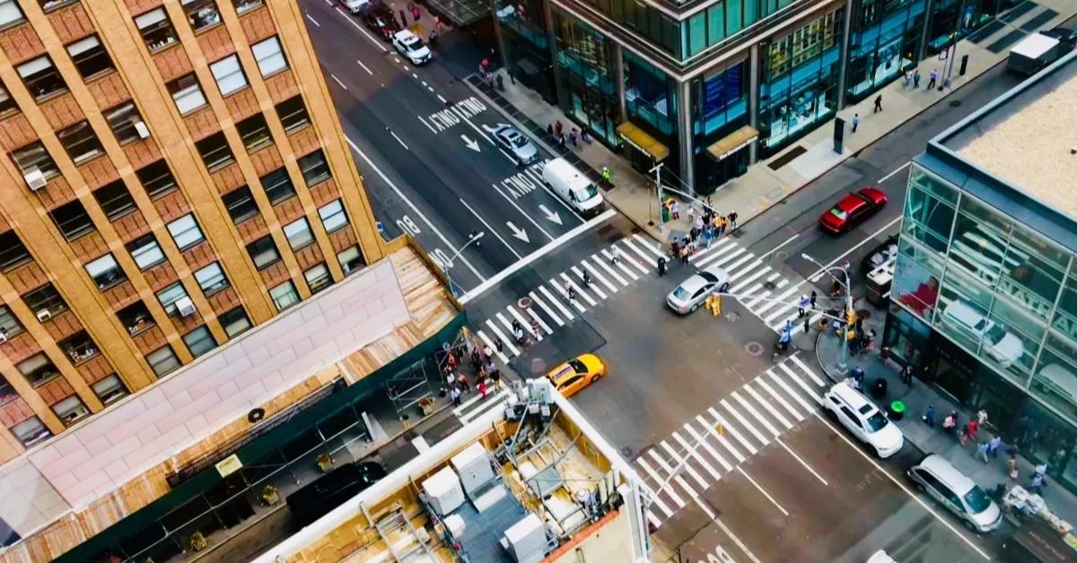 Overlooking an intersection in an expensive metropolitan area.