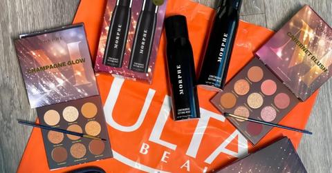Morphe products sit on an orange Ulta shopping bag.