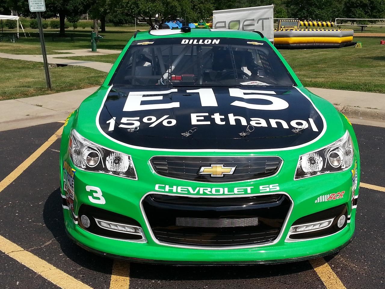 a racecar with and E15 promo on the hood