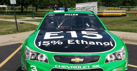 a racecar with and E15 promo on the hood