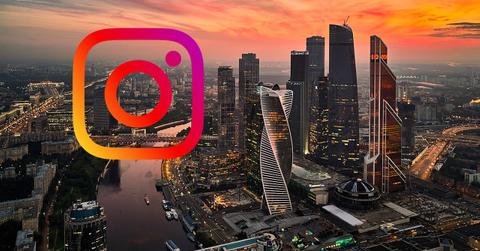City view of Moscow Russia with Instagram logo