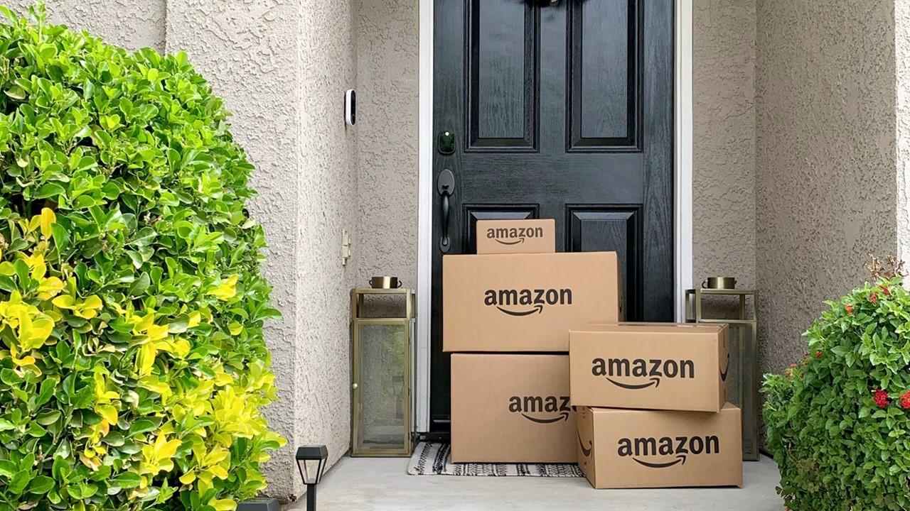 Amazon packages at front door