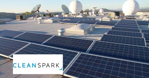 Solar panels and CleanSpark logo