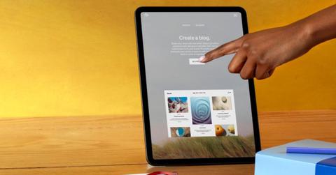 Tablet with Squarespace site on screen