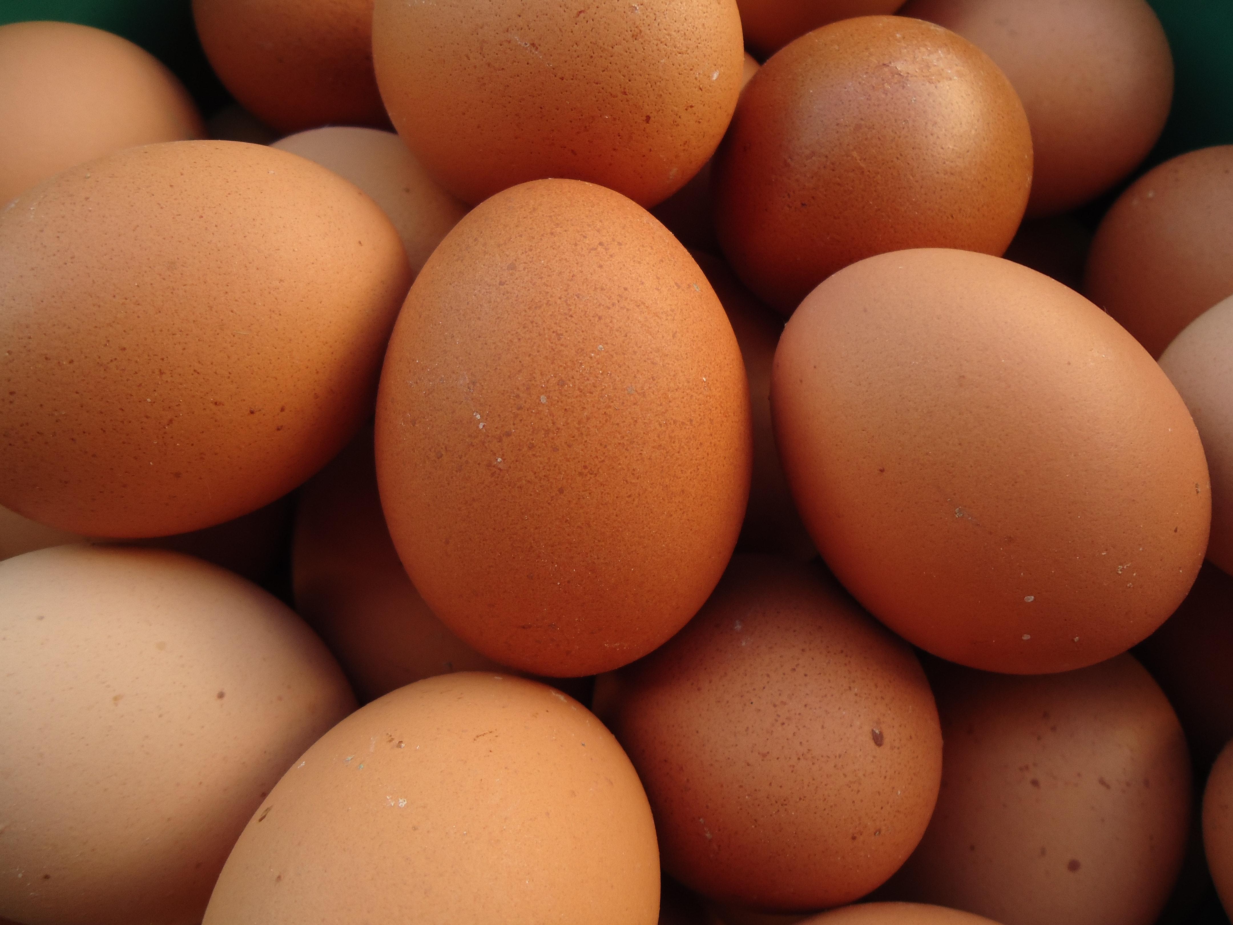 A pile of brown eggs