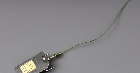 SIM card attached to a fishing lure