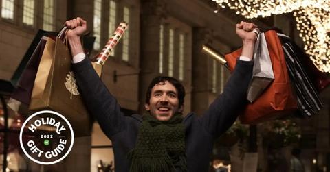 A man Christmas shopping for her