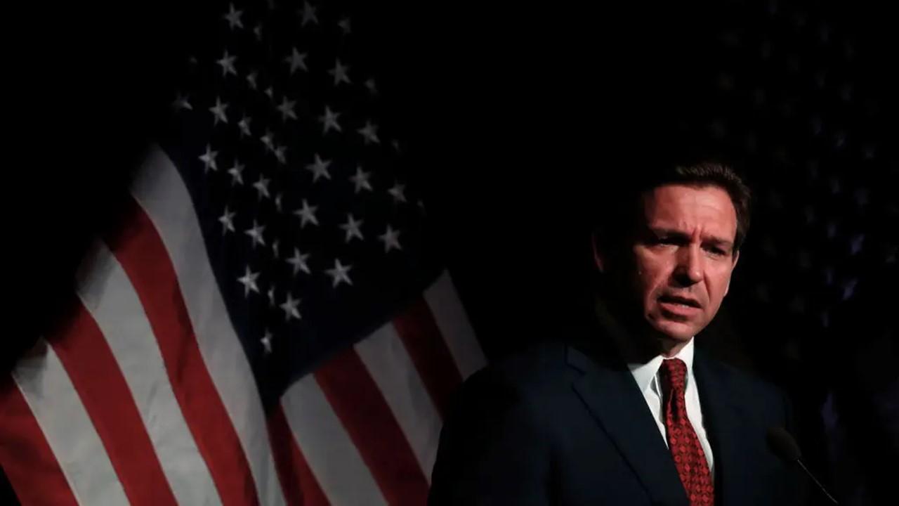 Ron DeSantis speaking at the Midland Republican Dave Camp Spring Breakfast on April 6, 2023.