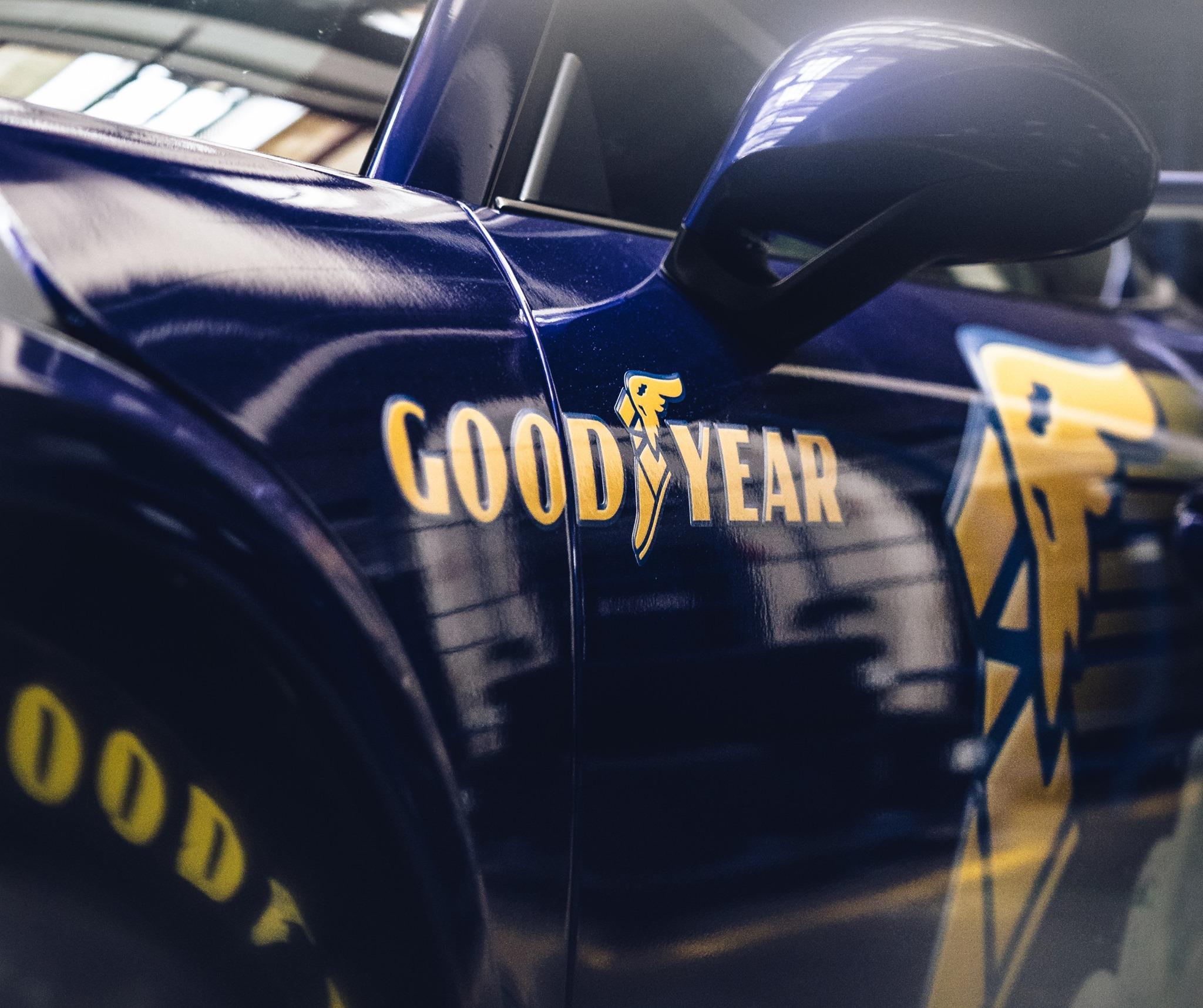 Car with a Goodyear logo and tires