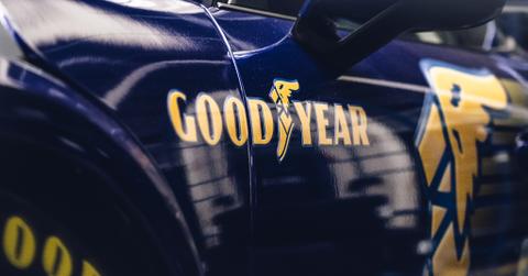 Car with a Goodyear logo and tires