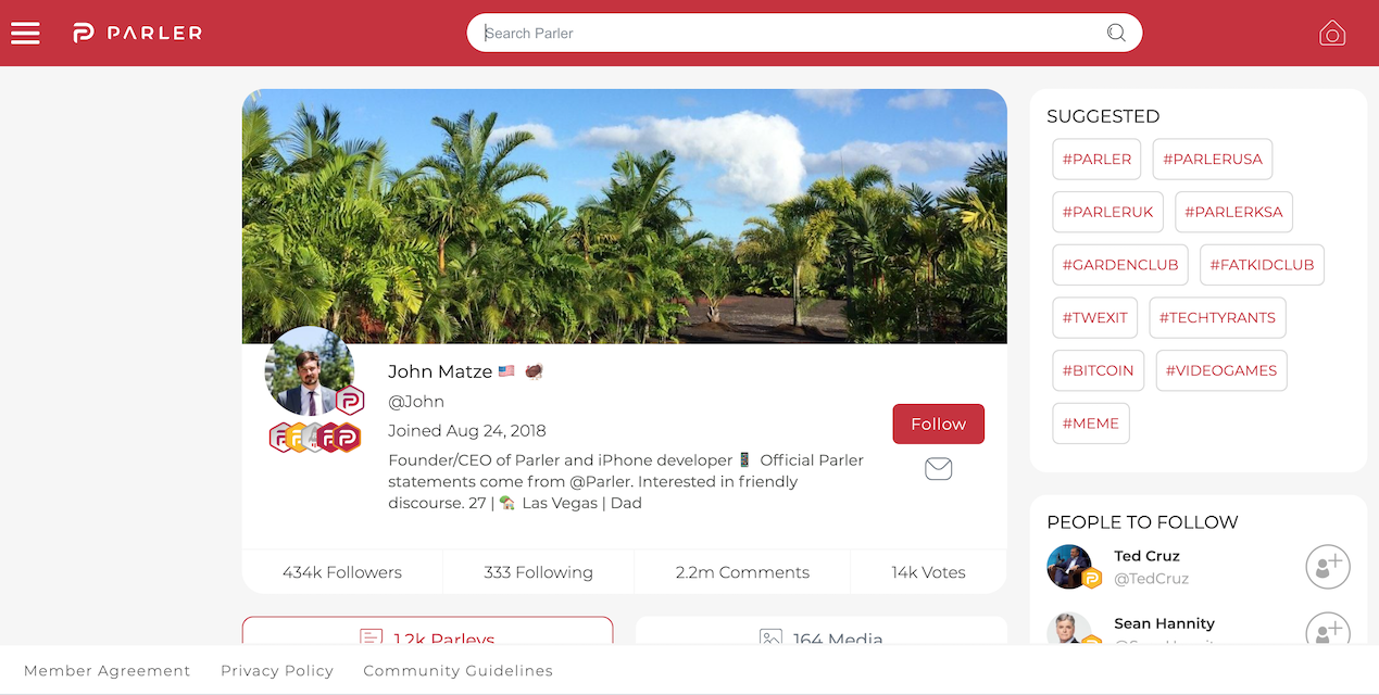 parler baning users screenshot