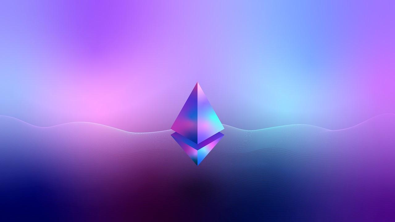 Ethereum logo on blue and purple gradient