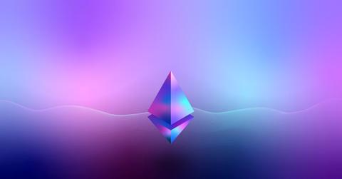 Ethereum logo on blue and purple gradient