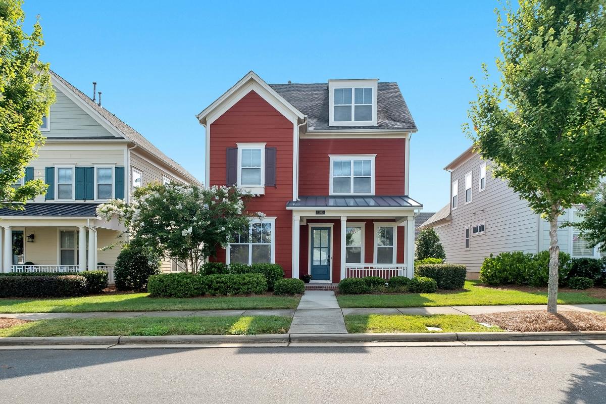 A red two-story house