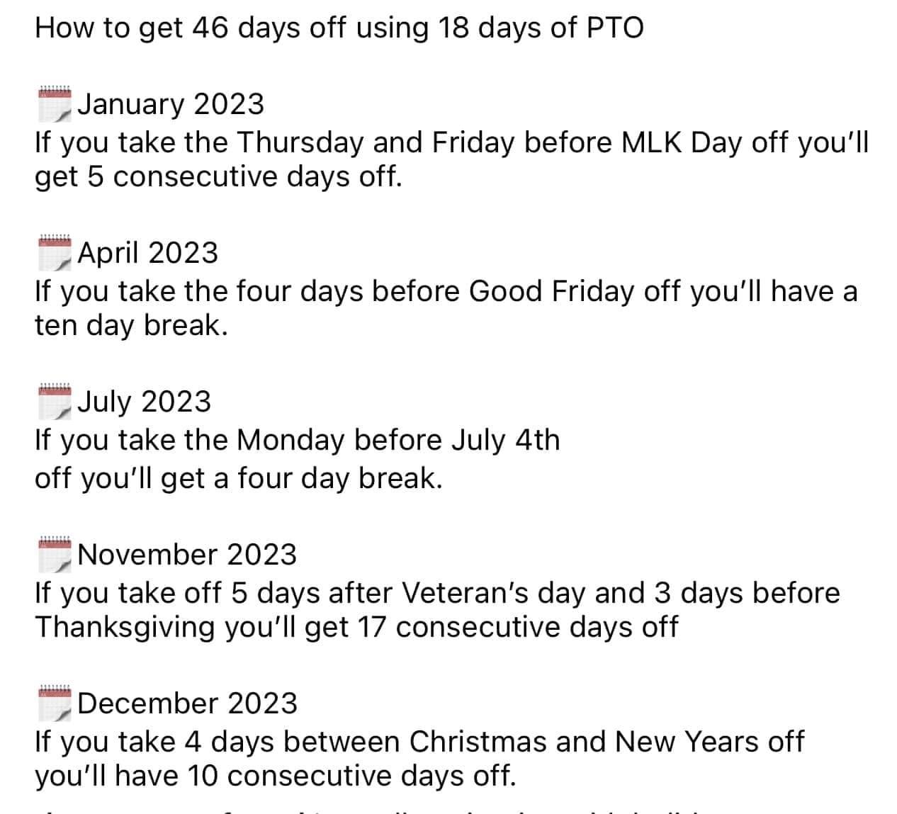PTO Hack — How to Get 46 Days Off in 2023