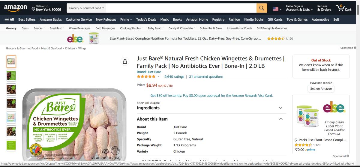 some chicken items are out of stock on amazon