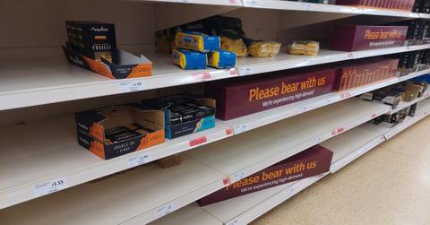 Empty pasta shelves at a grocery store