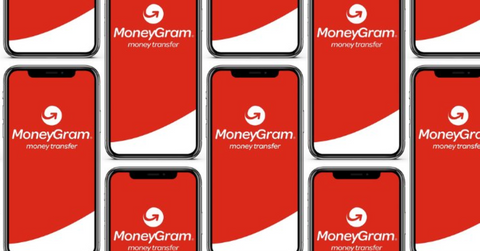MoneyGram graphic of smartphones displaying logos