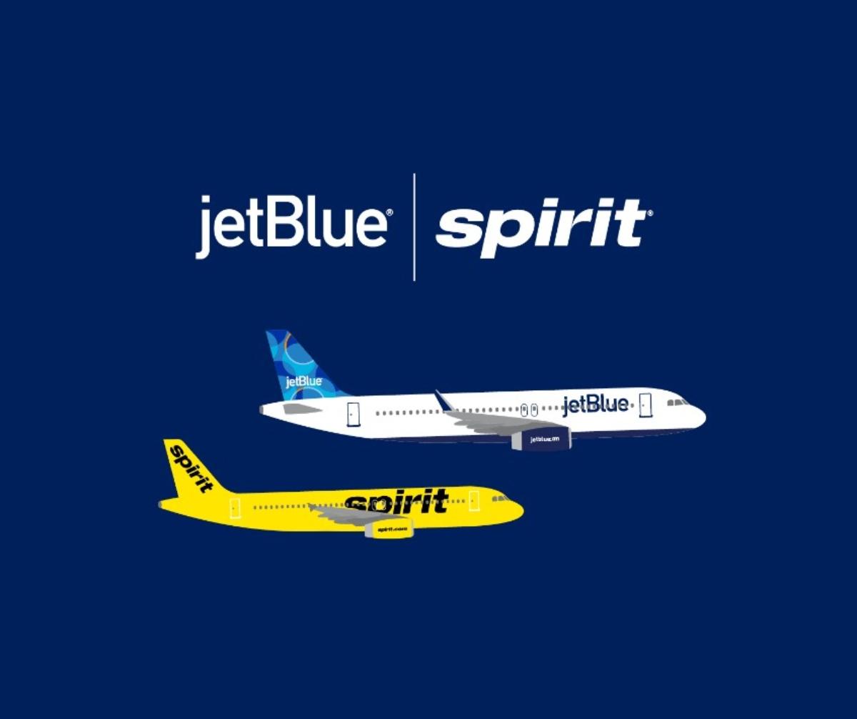 JetBlue and Spirit logos and planes