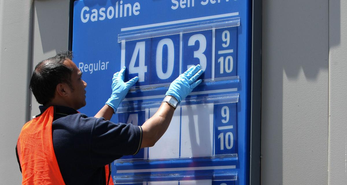 Gas prices displayed at a Chevron gas station