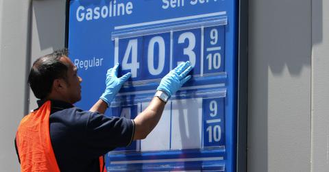 Gas prices displayed at a Chevron gas station