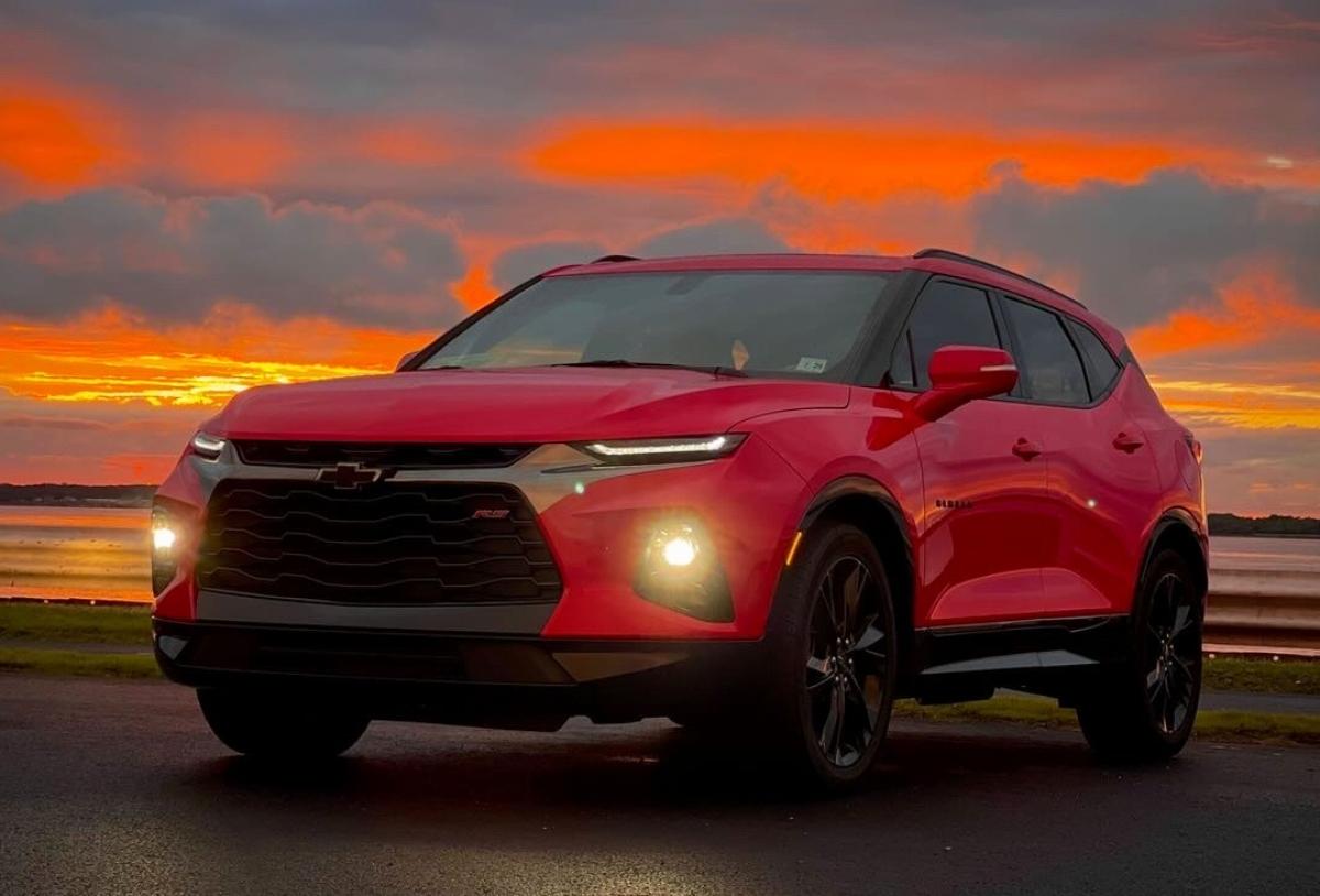 A red Chevrolet Blazer