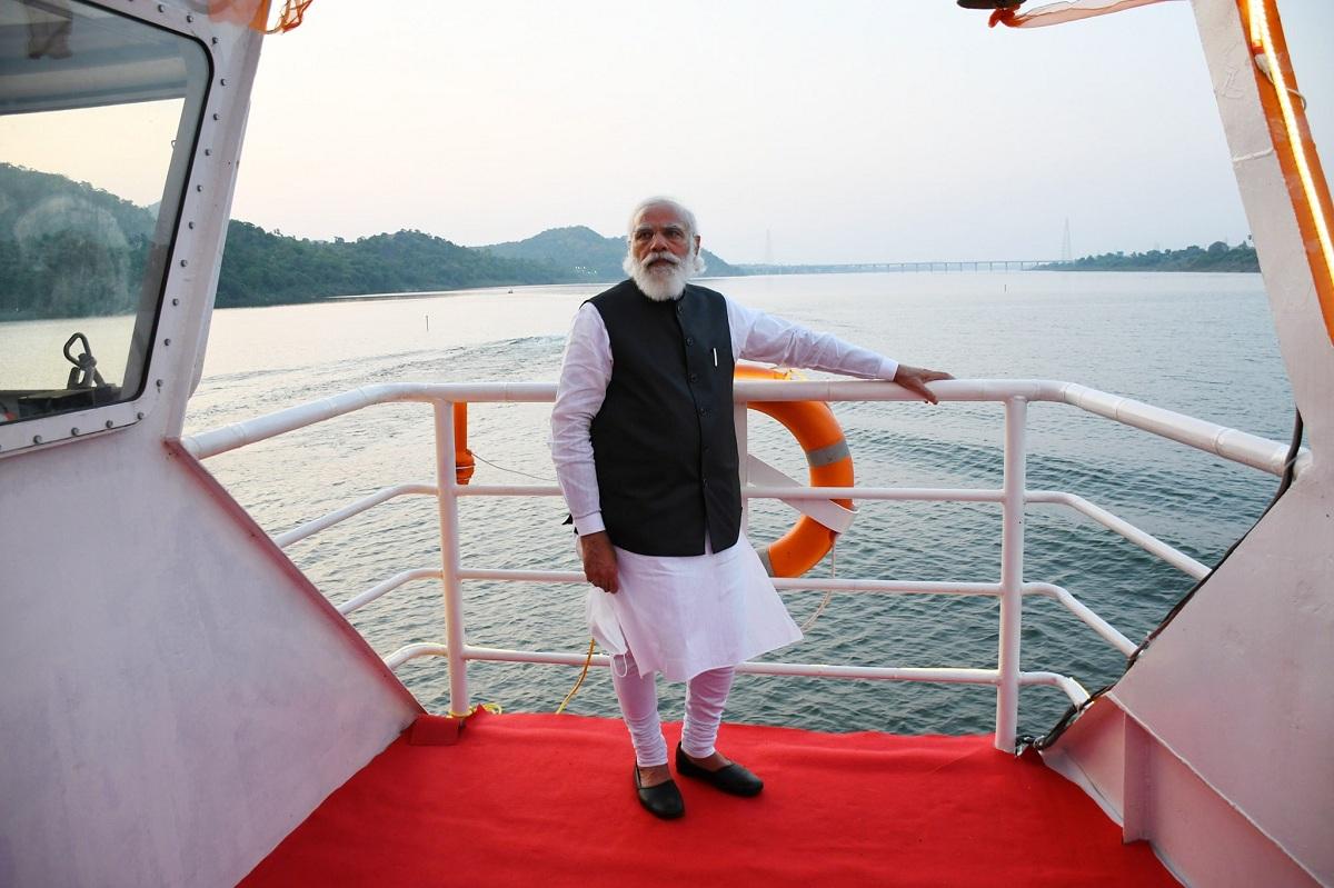 Narendra Modi standng on ship